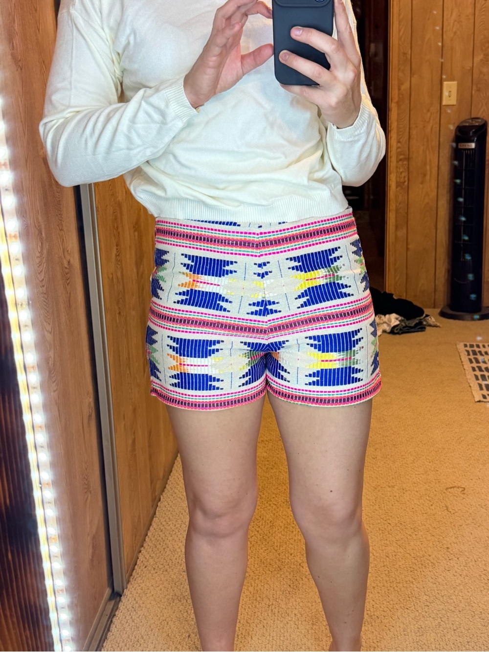 High-Waist Geometric Knit Shorts in Multi